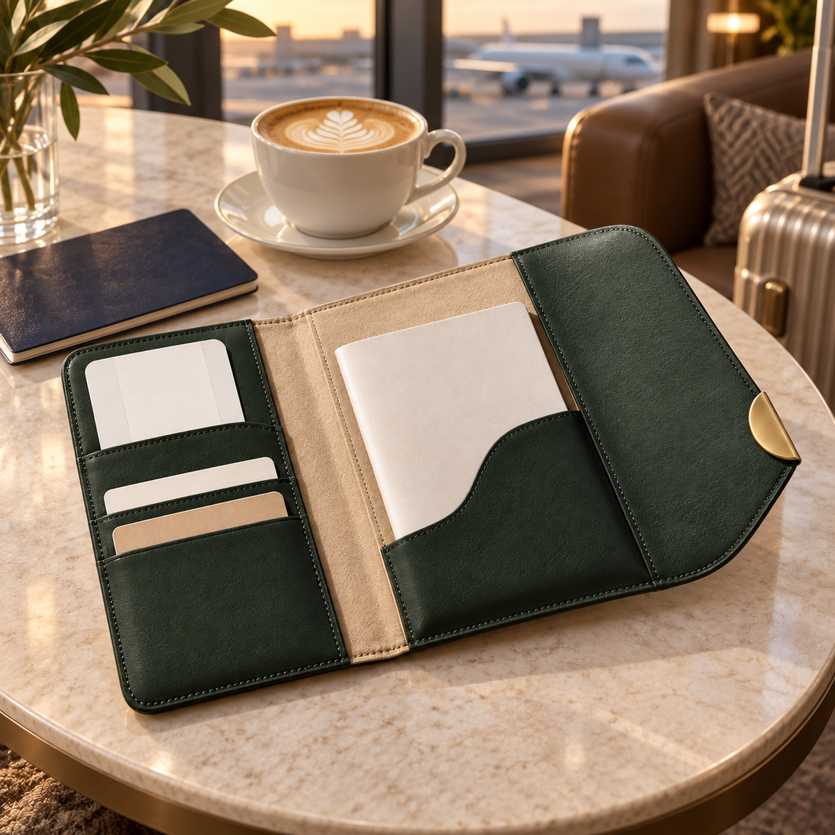 ArcPass Document Wallet on an airport lounge table