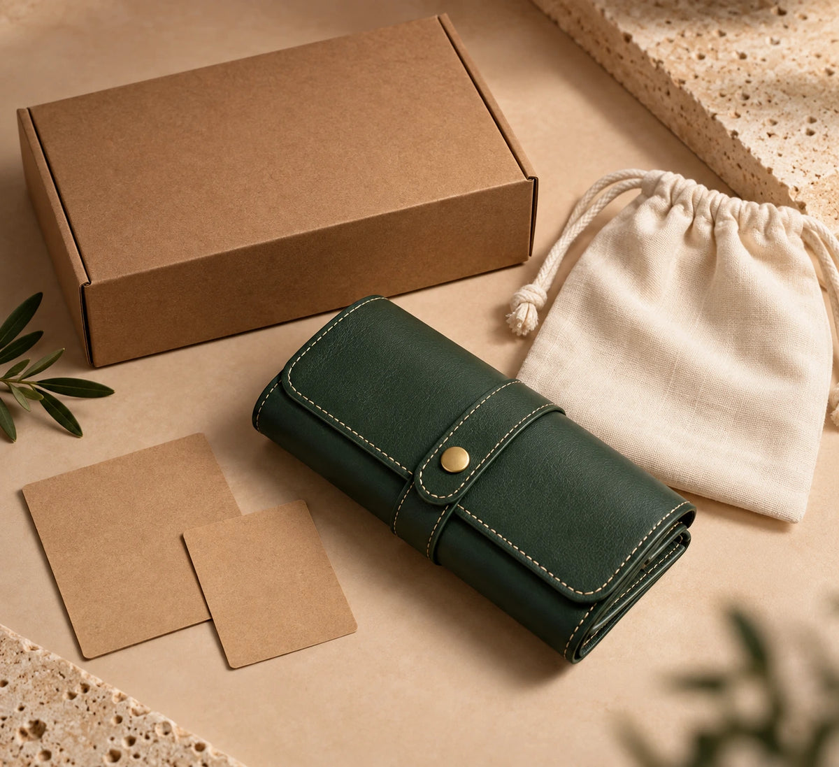 Velnoriva NestFold Travel Valet folded beside dust pouch and plain packaging