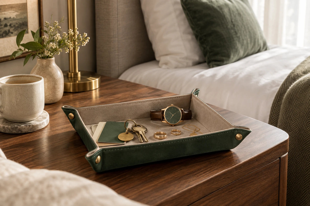 Velnoriva NestFold Travel Valet on boutique hotel bedside table