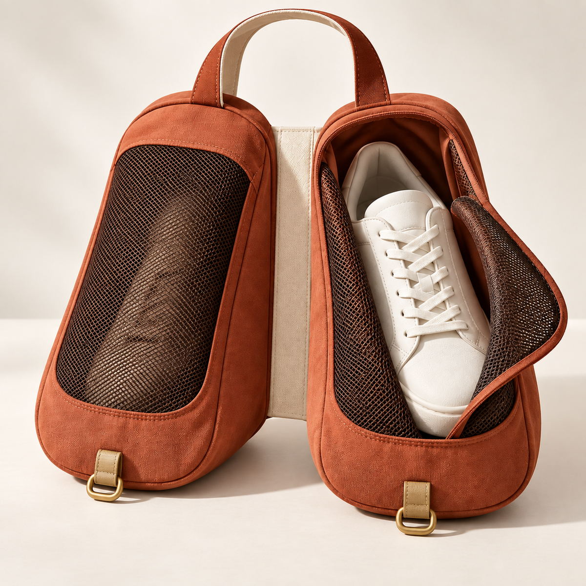SoftStep Shoe Keeper pair in rust orange with mesh panels